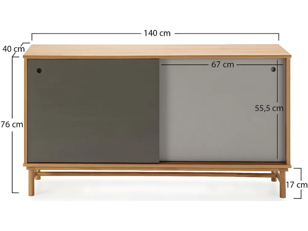 Dressoir Magnus 2 Schuifdeuren Grijs, Massief Hout, 140 cm Lengte VS Venta-stock