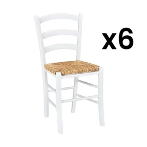 Set van 6 stoelen PAYSANNE - Massief beuken kleur wit, rijststro
