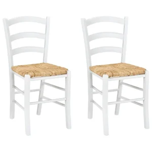 Set van 2 stoelen PAYSANNE - massief beuken wit , rijststro