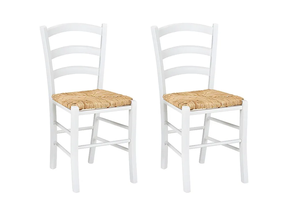 Set van 2 stoelen PAYSANNE - massief beuken wit , rijststro