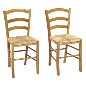 Set van 2 stoelen PAYSANNE - massief beuken, rijststro