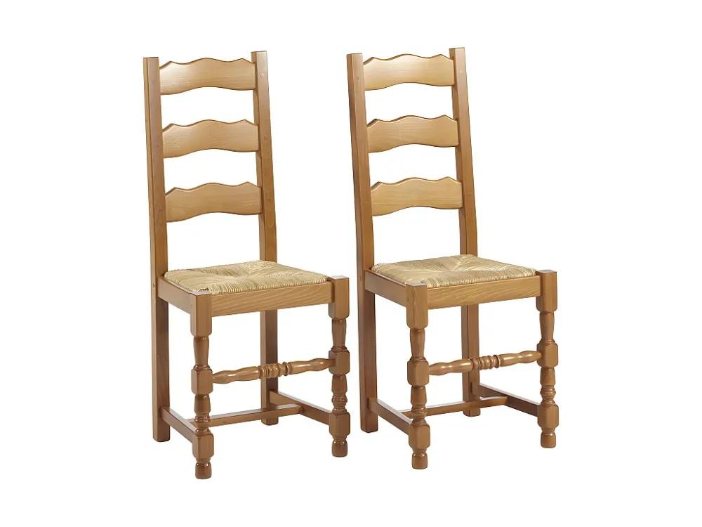 Set van 2 stoelen SEGUIN - Massief beuken en zitting van roggestro