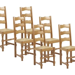 Set van 6 stoelen SEGUIN - Massief beuken en zitting van roggestro