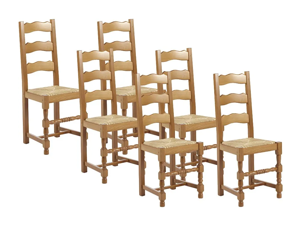 Set van 6 stoelen SEGUIN - Massief beuken en zitting van roggestro