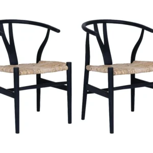 Set van 2 stoelen van teak en riet - Houtlook en zwart - POGIANA