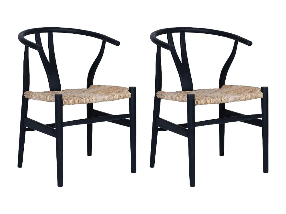 Set van 2 stoelen van teak en riet - Houtlook en zwart - POGIANA