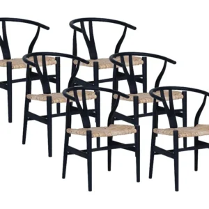 Set van 6 stoelen van teak en riet - Houtlook en zwart - POGIANA