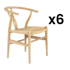 Set van 6 stoelen van teakhout en riet - Kleur: naturel - POGIANA - Koop nu online