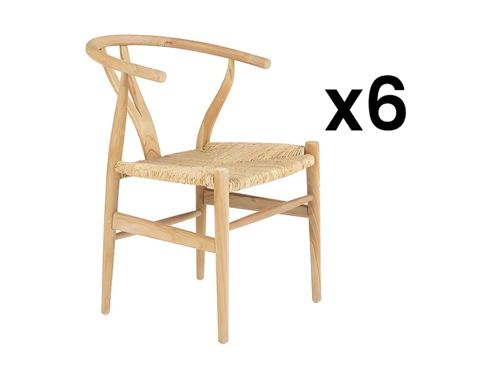 Set van 6 stoelen van teakhout en riet - Kleur: naturel - POGIANA - Koop nu online