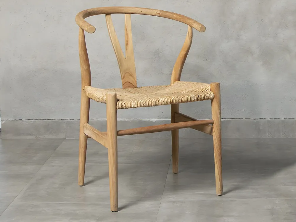 Set van 6 stoelen van teakhout en riet - Kleur: naturel - POGIANA - Koop nu online