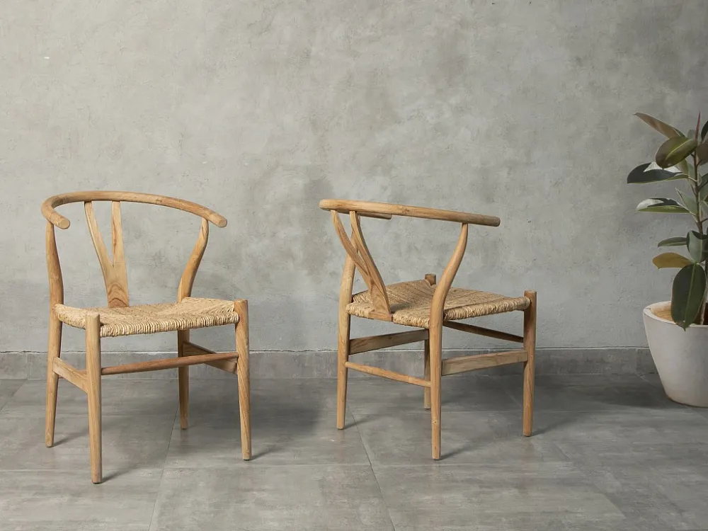 Set van 6 stoelen van teakhout en riet - Kleur: naturel - POGIANA - Koop nu online