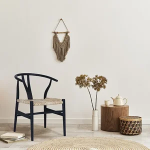 Stoel van teak en riet - Zwart en houtlook - POGIANA