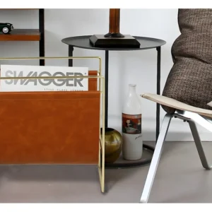 Tijdschrifthouder met vintage-stijl - L38 x D22 x H41 cm - Metaal en kunstleer - FERRI OZAIA