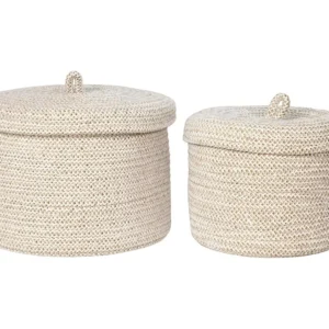 Lot de 2 Paniers Décoratifs de Rangement Sebal, Beige, 22x22x16 cm, EPIKASA