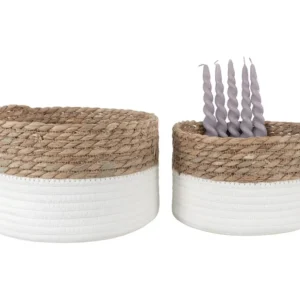 Lot de 2 Paniers Décoratifs de Rangement Tanta, Blanc, 25x25x15 cm, EPIKASA