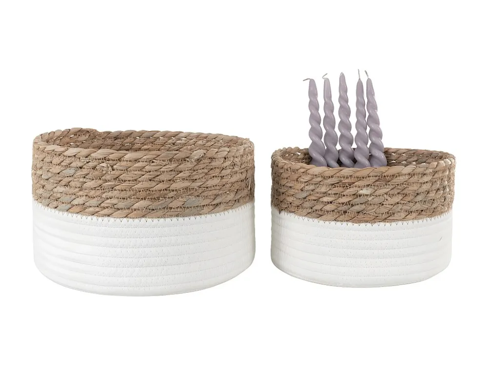 Lot de 2 Paniers Décoratifs de Rangement Tanta, Blanc, 25x25x15 cm, EPIKASA