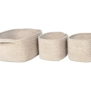 Lot de 3 Paniers Décoratifs de Rangement Teixo, Beige, 33x23x13 cm, EPIKASA