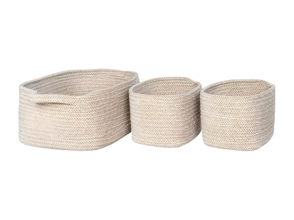 Lot de 3 Paniers Décoratifs de Rangement Teixo, Beige, 33x23x13 cm, EPIKASA