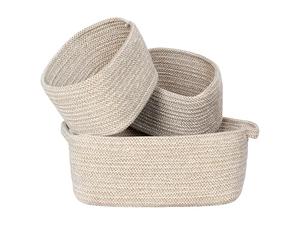 Lot de 3 Paniers Décoratifs de Rangement Teixo, Beige, 33x23x13 cm, EPIKASA