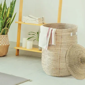 Mand van waterhyacint met deksel - D39 x H71 - Naturel - JUVAMI OZAIA