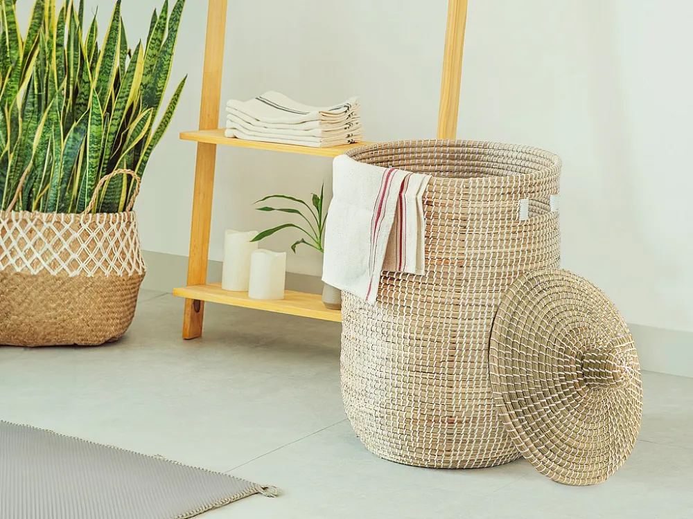 Mand van waterhyacint met deksel - D39 x H71 - Naturel - JUVAMI OZAIA