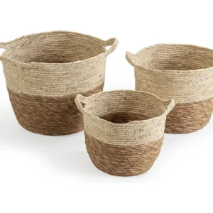Set van 3 Brais natuurlijke vezelmanden met handvatten, wit/natuurlijk VS Venta-stock
