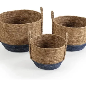 Set van 3 Iria natuurlijke vezelmanden met handvatten, blauw/natuurlijk VS Venta-stock