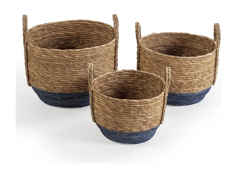 Set van 3 Iria natuurlijke vezelmanden met handvatten, blauw/natuurlijk VS Venta-stock