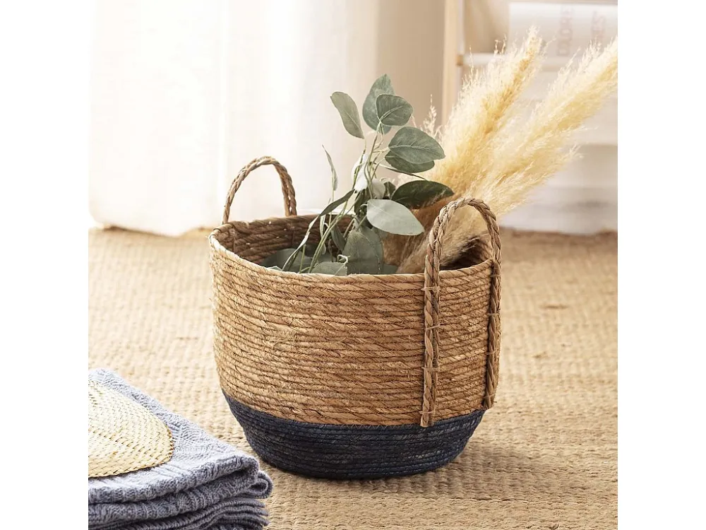Set van 3 Iria natuurlijke vezelmanden met handvatten, blauw/natuurlijk VS Venta-stock