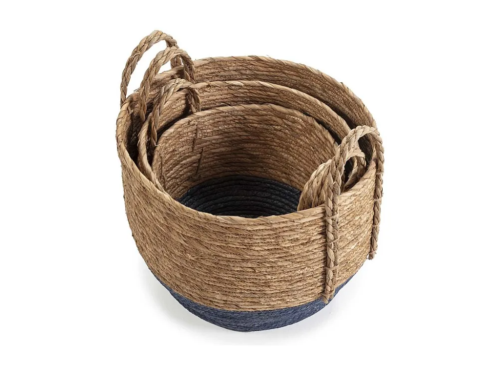 Set van 3 Iria natuurlijke vezelmanden met handvatten, blauw/natuurlijk VS Venta-stock