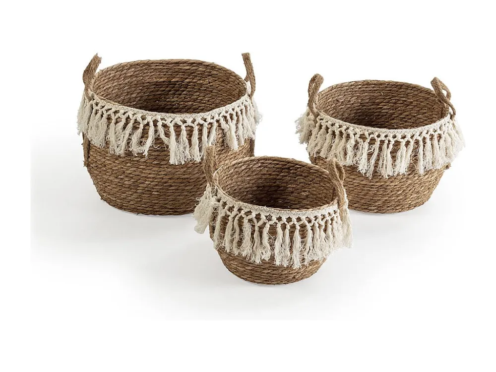 Set van 3 Jula manden van natuurlijke vezels met handvatten, wit/natuurlijk VS Venta-stock