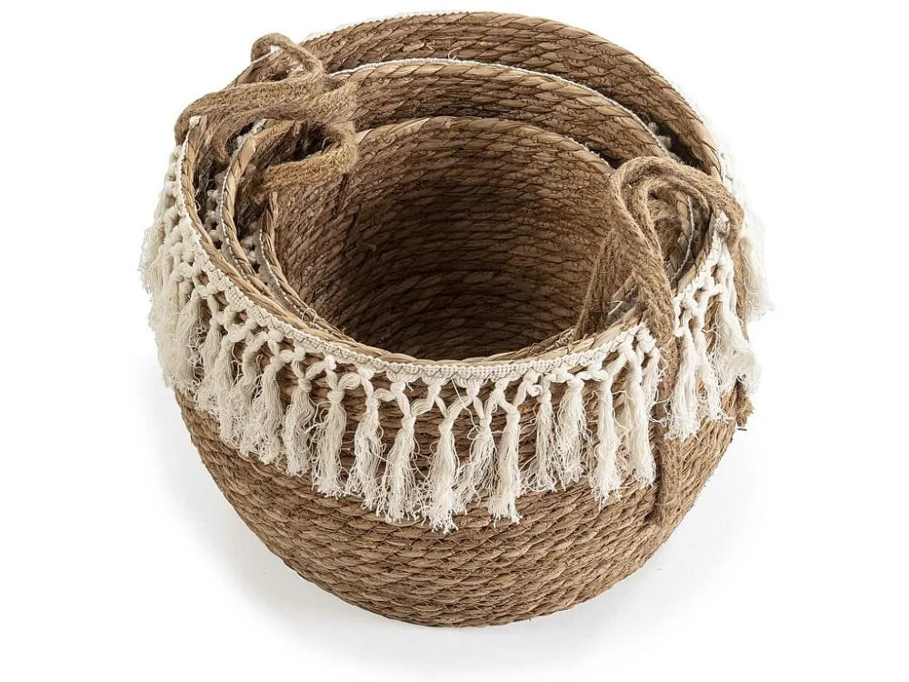 Set van 3 Jula manden van natuurlijke vezels met handvatten, wit/natuurlijk VS Venta-stock