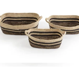 Set van 3 manden Luar van natuurlijke vezels en papier, bruin/beige met handvatten VS Venta-stock