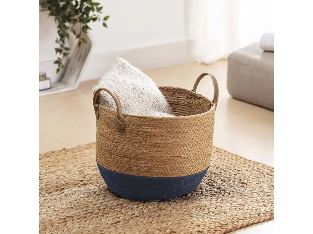 Set van 3 manden Tecla van natuurlijke vezels met handvatten, blauw/natuurlijk VS Venta-stock