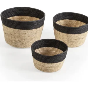 Set van 3 Nati-manden van natuurlijke vezels en papier, zwart/beige. VS Venta-stock
