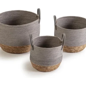 Set van 3 Neves manden van natuurlijke vezels en papier, grijs/natuurlijk. VS Venta-stock