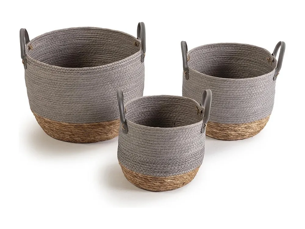 Set van 3 Neves manden van natuurlijke vezels en papier, grijs/natuurlijk. VS Venta-stock