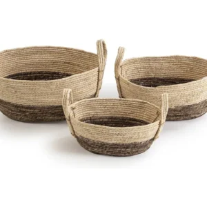 Set van 3 Xiana manden van natuurlijke vezels met handvatten, wit/bruin VS Venta-stock