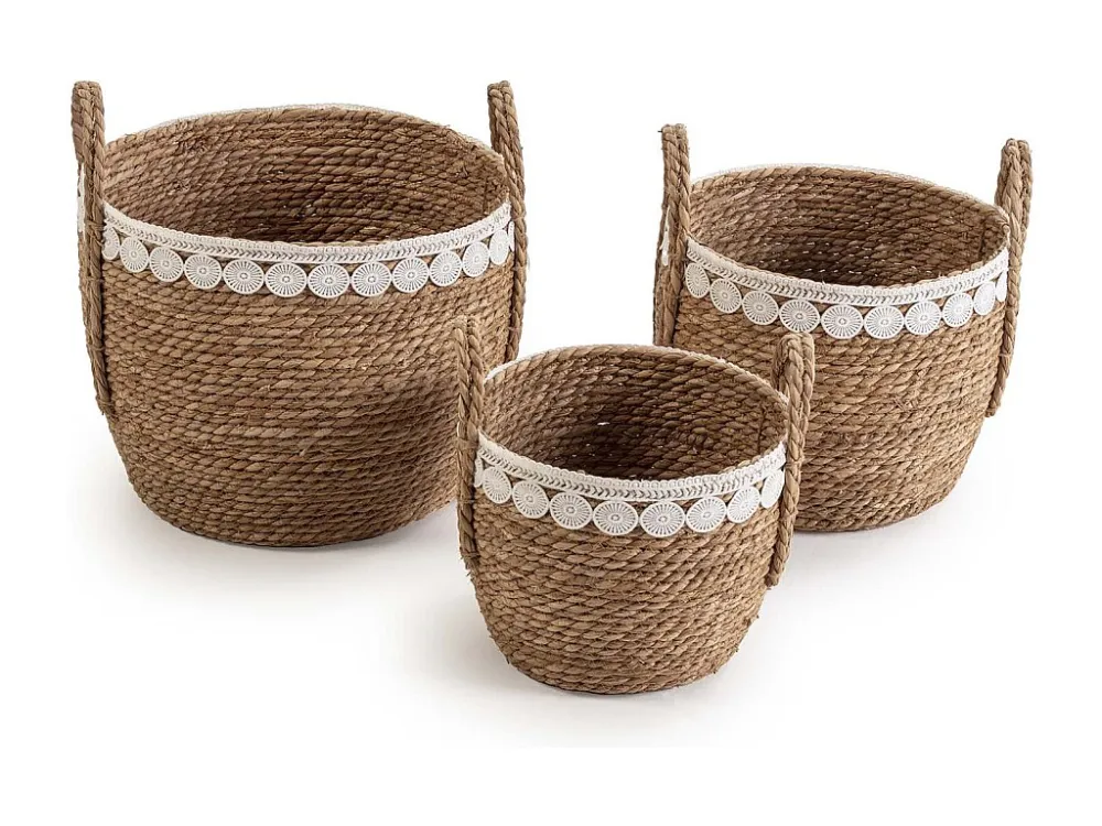Set van 3 Yasmina manden van natuurlijke vezels met handvatten, wit/natuurlijk VS Venta-stock