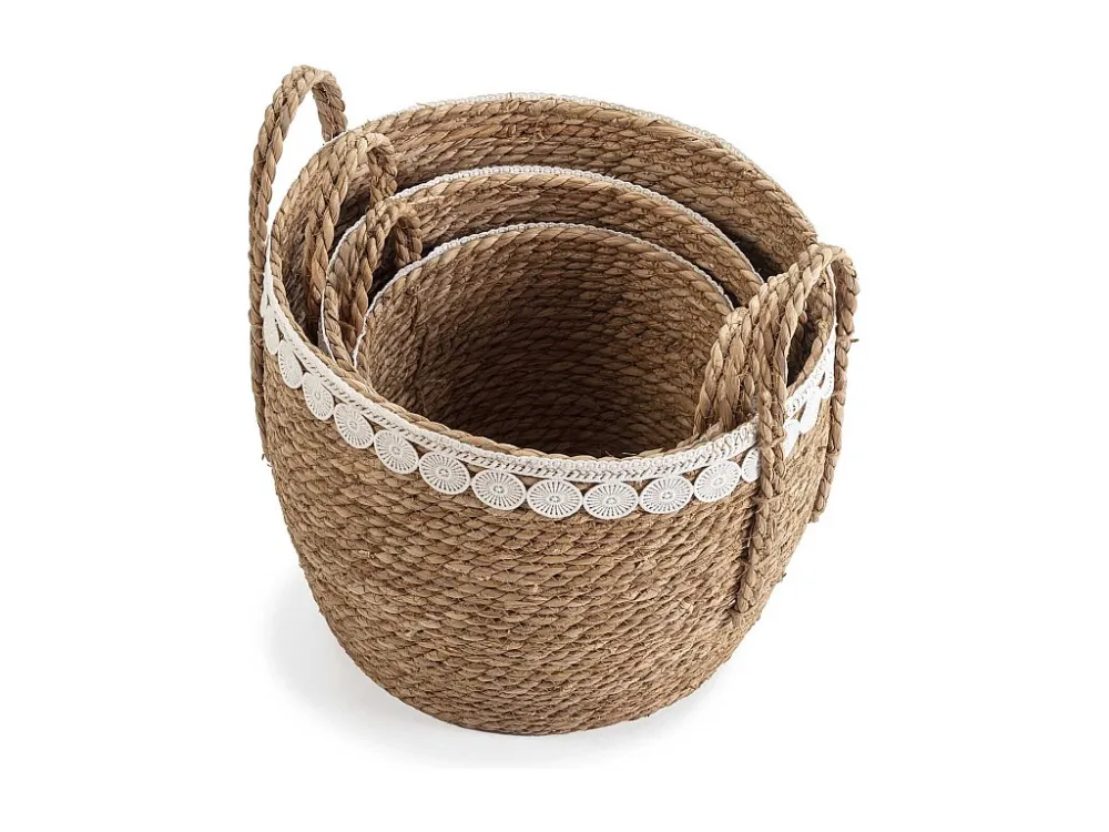 Set van 3 Yasmina manden van natuurlijke vezels met handvatten, wit/natuurlijk VS Venta-stock