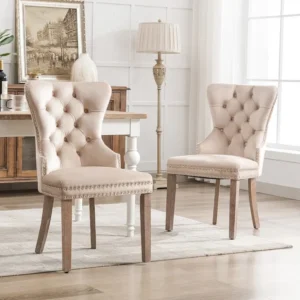 Lot de 2 Chaises de salle à manger, cuisine et salon chaise rembourrée pieds en bois massif - 53.5x64x95cm beige