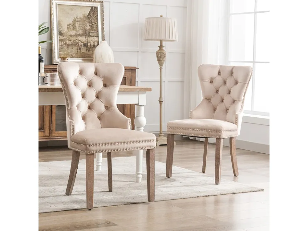 Lot de 2 Chaises de salle à manger, cuisine et salon chaise rembourrée pieds en bois massif - 53.5x64x95cm beige