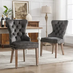 Lot de 2 Chaises de salle à manger, cuisine et salon chaise rembourrée pieds en bois massif - 53.5x64x95cm gris