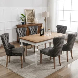 Lot de 6 Chaises de salle à manger, cuisine et salon chaise rembourrée pieds en bois massif - 53.5x64x95cm gris