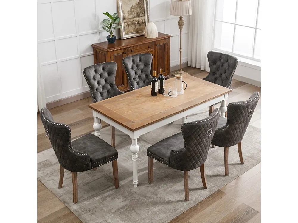 Lot de 6 Chaises de salle à manger, cuisine et salon chaise rembourrée pieds en bois massif - 53.5x64x95cm gris