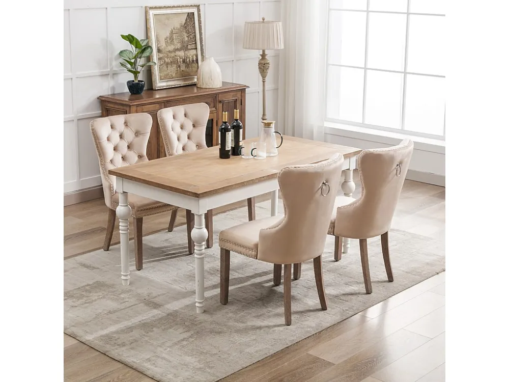 Lot de 4 Chaises de salle à manger, cuisine et salon chaise rembourrée pieds en bois massif - 53.5x64x95cm beige