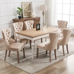 Lot de 6 Chaises de salle à manger, cuisine et salon chaise rembourrée pieds en bois massif - 53.5x64x95cm beige