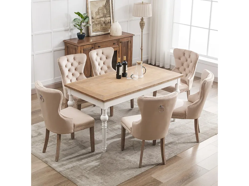 Lot de 6 Chaises de salle à manger, cuisine et salon chaise rembourrée pieds en bois massif - 53.5x64x95cm beige