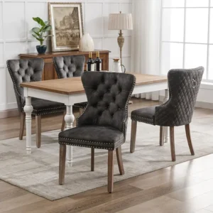 Lot de 4 Chaises de salle à manger, cuisine et salon chaise rembourrée pieds en bois massif - 53.5x64x95cm gris