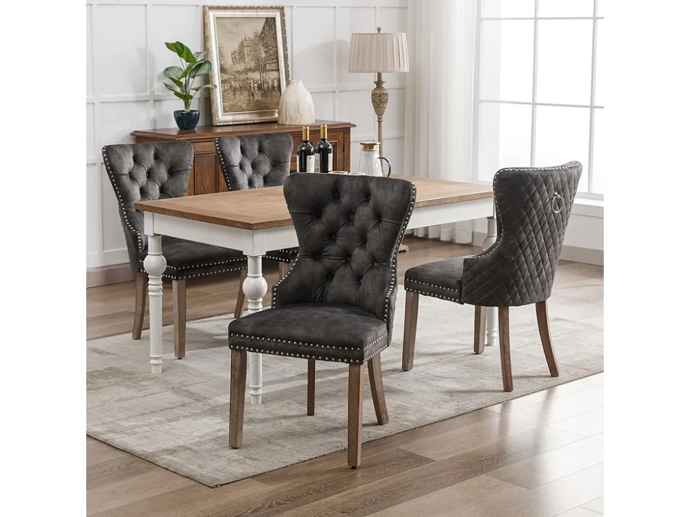Lot de 4 Chaises de salle à manger, cuisine et salon chaise rembourrée pieds en bois massif - 53.5x64x95cm gris